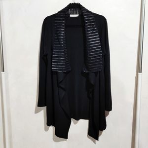 Anne Fontaine 100% wool cardigan w/ striped collar